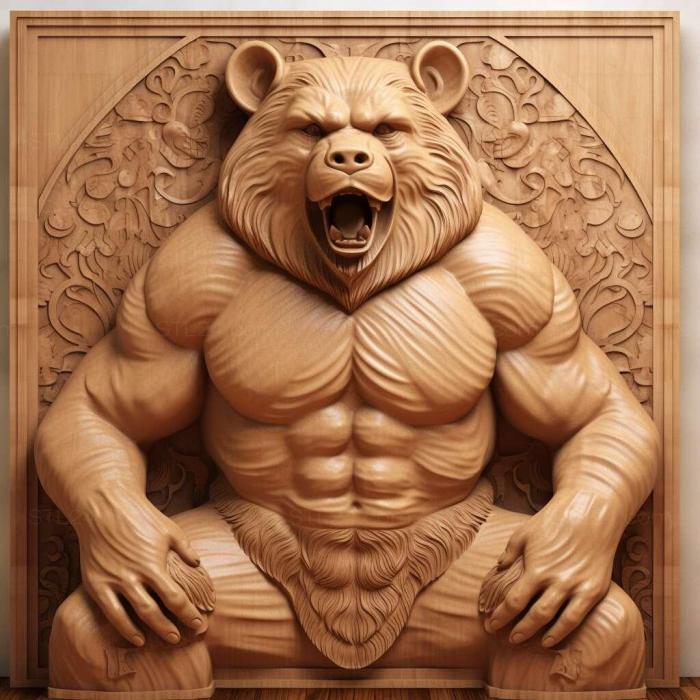 Персонажи (Медведь-борец знаменитое животное 3, HERO_431) 3D модель для ЧПУ станка