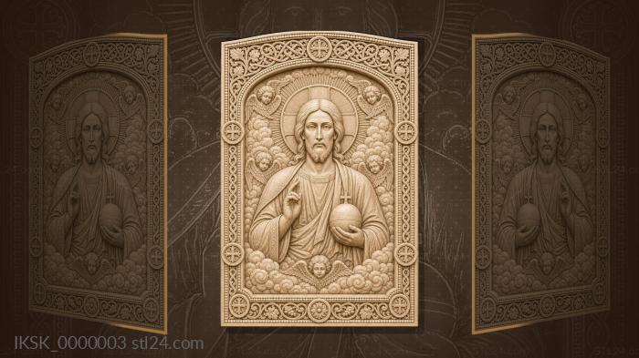 Christ Pantocrator - heavenly clouds and cherubs 3d STL model