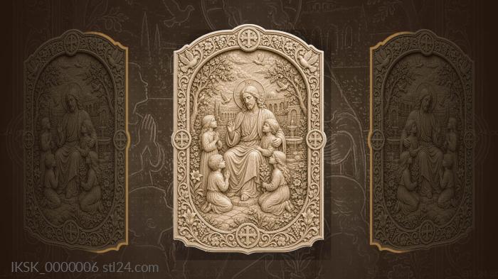 Christ and children - blessing in the garden and doves 3d STL model