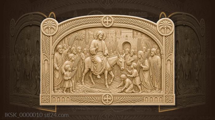 Entry of the Lord into Jerusalem - donkey and palm branches 3d STL model