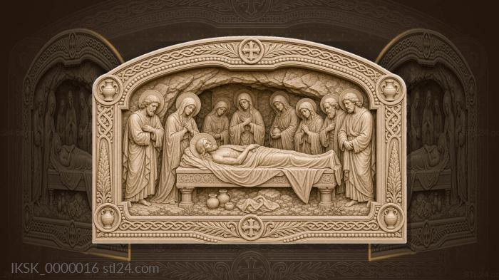 Entombment - myrrh-bearing women and rock background 3d STL model