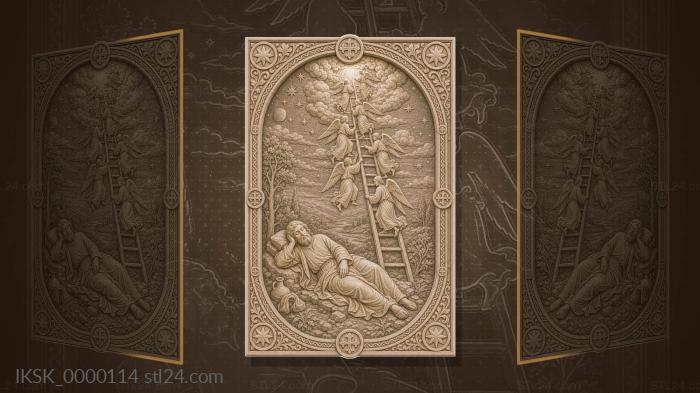 Jacobs Ladder - Jacob is sleeping and angels on the stairs 3d STL model