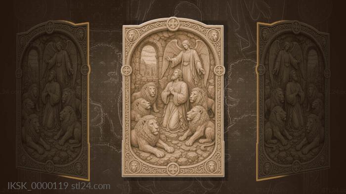 Daniel in the lions den - Daniel among the lions and angel 3d STL model