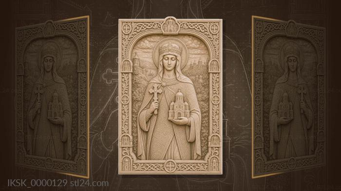 Saint Olga - princess with a cross and a temple 3d STL model