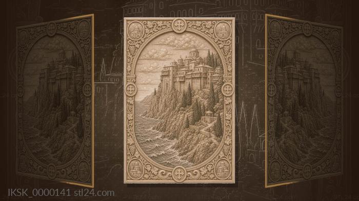 Athos Monastery - monastery on a rock and sea 3d STL model