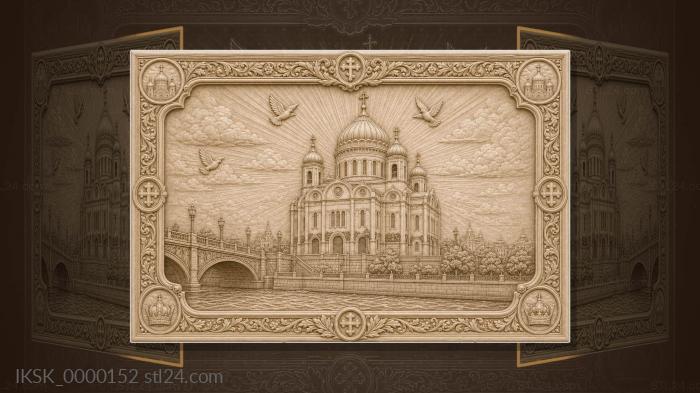 Cathedral of Christ the Savior - cathedral and Moscow River 3d STL model