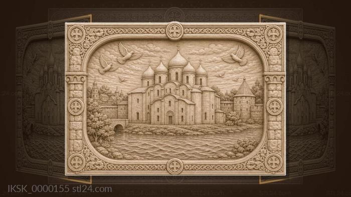St. Sophia Cathedral of Novgorod - ancient temple and Volkhov 3d STL model
