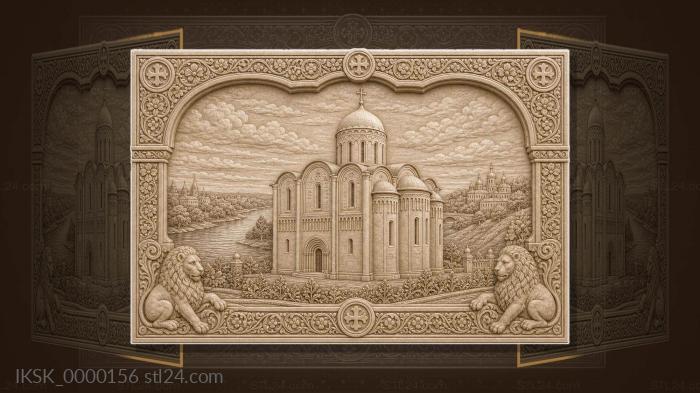 Assumption Cathedral of Vladimir - white stone temple and lions 3d STL model