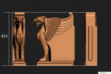 Животные (Боковина скамейки лев с крыльями, JV_0167) 3D модель для ЧПУ станка
