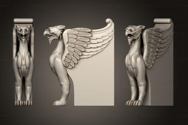 Животные (Боковина скамейки лев с крыльями, JV_0167) 3D модель для ЧПУ станка