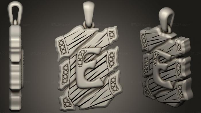 Ювелирные украшения (Ювелирный кулон с буквой E 2, JVLR_0672) 3D модель для ЧПУ станка