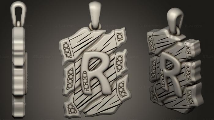 Ювелирные украшения (Ювелирный кулон с буквой R 3, JVLR_0724) 3D модель для ЧПУ станка