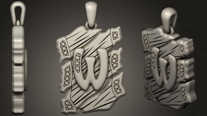 Ювелирные украшения (Ювелирный кулон с буквой W 3, JVLR_0744) 3D модель для ЧПУ станка