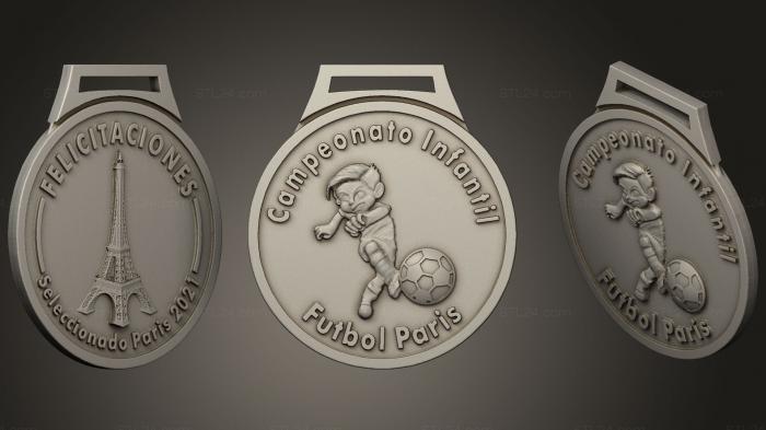 Ювелирные украшения (Футбольная медаль Парижа, JVLR_0847) 3D модель для ЧПУ станка