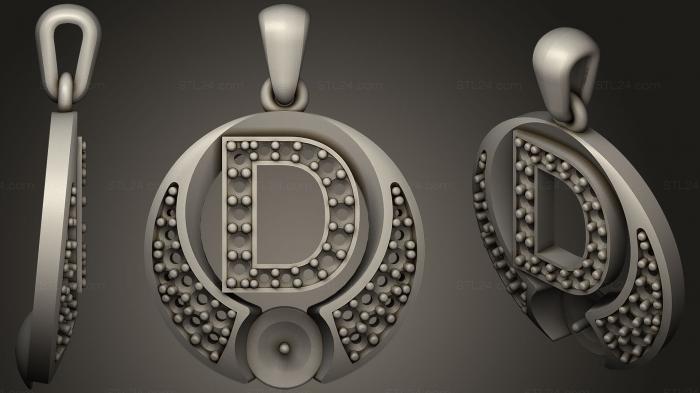 Ювелирные украшения (Жемчужный кулон с буквой D, JVLR_0875) 3D модель для ЧПУ станка