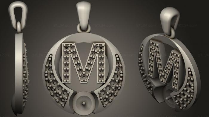 Ювелирные украшения (Жемчужный кулон с буквой M, JVLR_0884) 3D модель для ЧПУ станка