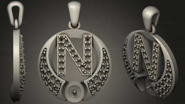 Ювелирные украшения (Жемчужный кулон с буквой N, JVLR_0885) 3D модель для ЧПУ станка