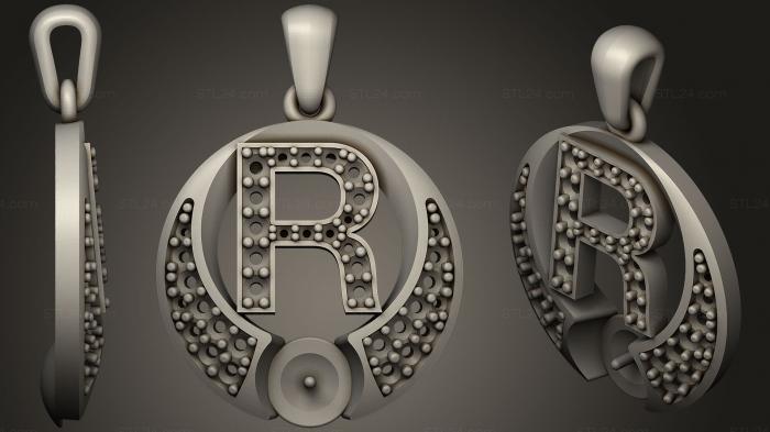 Ювелирные украшения (Жемчужный кулон с буквой R, JVLR_0889) 3D модель для ЧПУ станка