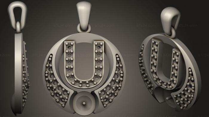 Ювелирные украшения (Жемчужный кулон с буквой U, JVLR_0892) 3D модель для ЧПУ станка