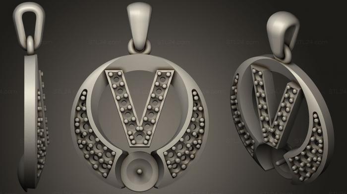 Jewelry (Pearl Pendant with Letter V, JVLR_0893) 3D models for cnc