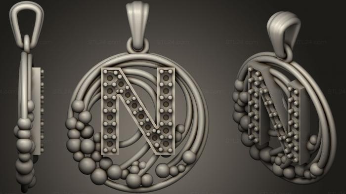 Jewelry (Pendant With Letter N13, JVLR_0999) 3D models for cnc
