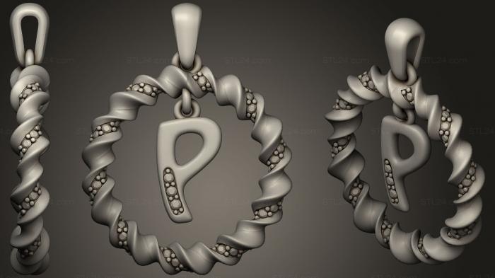 Jewelry (Pendant With Letter P 3D CAD, JVLR_1009) 3D models for cnc