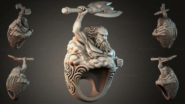 Various jewelry Ring with a bearded god holding a battle axe 3d model