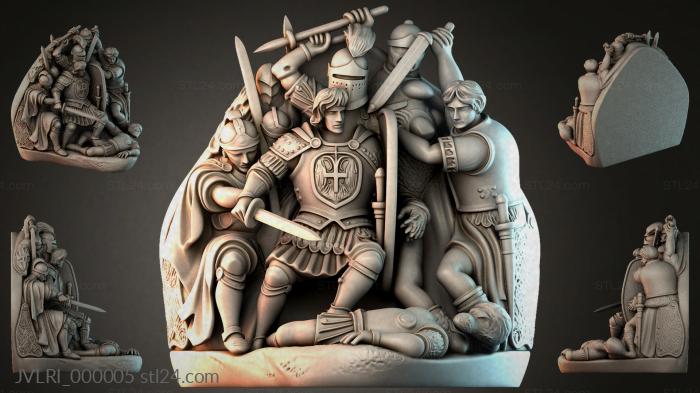 Holy warrior with a cross and angels relief 3d STL model