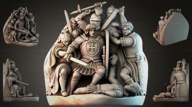 Various jewelry Holy warrior with a cross and angels relief 3d model
