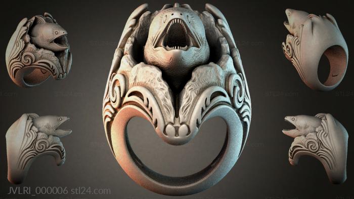 Ring with a predatory fish head and spiral ornament 3d STL model