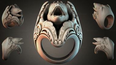 Various jewelry Ring with a predatory fish head and spiral ornament 3d model
