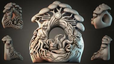 Various jewelry Medallion with mythological characters and plant relief 3d model