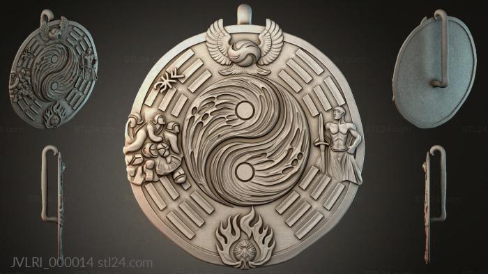 Round pendant with yin-yang and oriental symbols 3d STL model