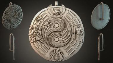 Various jewelry Round pendant with yin-yang and oriental symbols 3d model