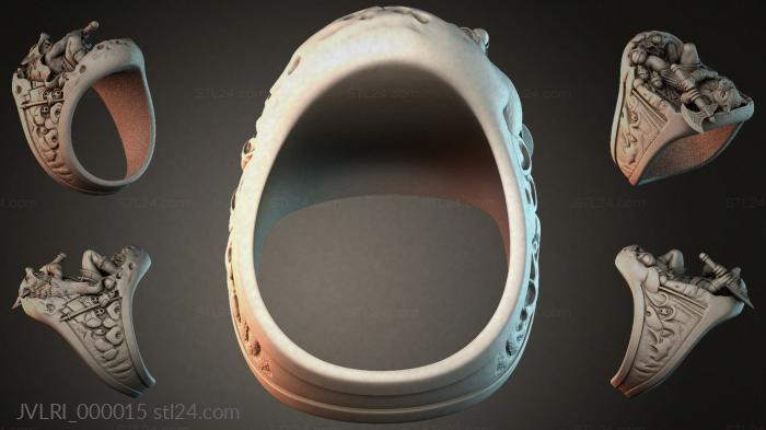 Ring with carved warrior figures and ornaments 3d STL model