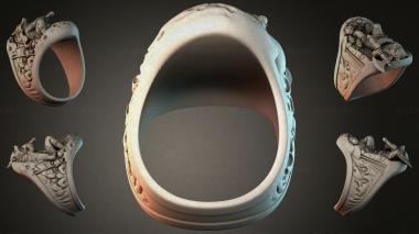 Various jewelry Ring with carved warrior figures and ornaments 3d model