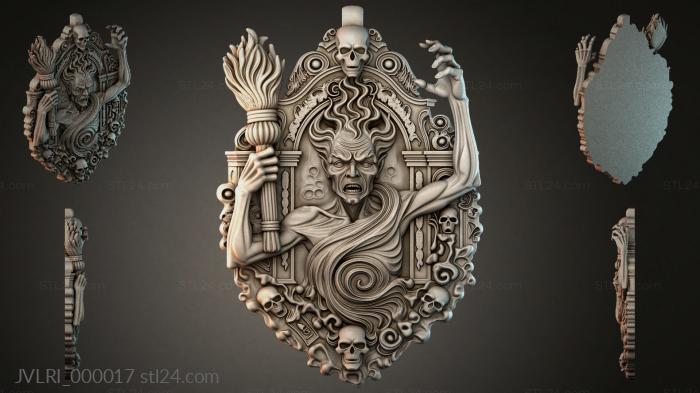 Medallion with a Demonic Face and Skulls for CNC 3d STL model