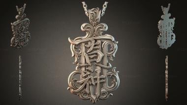 Various jewelry Pendant with monograms and floral ornament 3d model