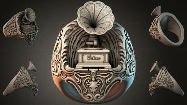 Various jewelry Gramophone with vintage decor and phonograph 3d model
