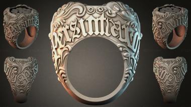 Various jewelry Ring with an ornate shield and Gothic letters 3d model