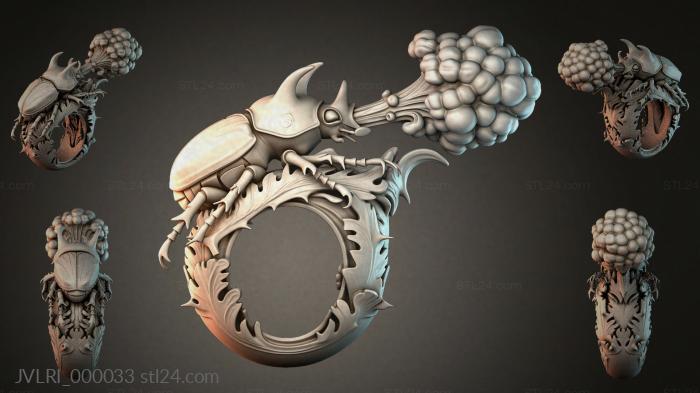 Rhinoceros Beetle with Flower, Polygonal Ornament and Carving Details 3d STL model