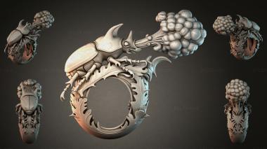 Various jewelry Rhinoceros Beetle with Flower, Polygonal Ornament and Carving Details 3d model
