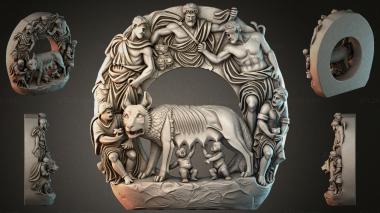 Various jewelry Round carved panel with a lioness, putti and classical figures 3d model