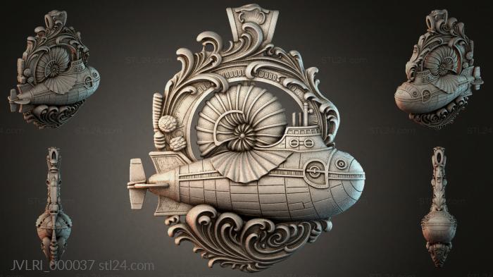 Steampunk submarine with decorative relief 3d STL model
