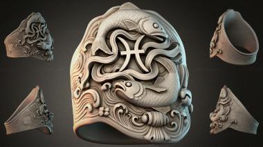 Various jewelry Medallion with fish and wavy pattern 3d model