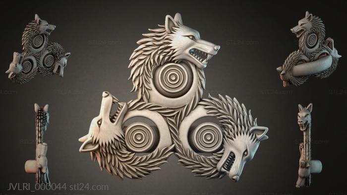Wolf with geometric patterns and spirals 3d STL model