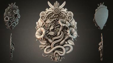 Various jewelry Medusa the Gorgon with snakes and symbols of mystical magic 3d model