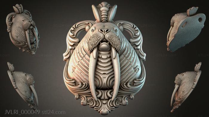 Walrus head with tusks and ornamental curls 3d STL model
