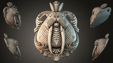 Various jewelry Walrus head with tusks and ornamental curls 3d model