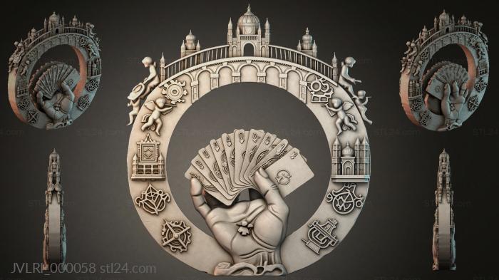 Round carved composition with angels, maps and architectural elements 3d STL model